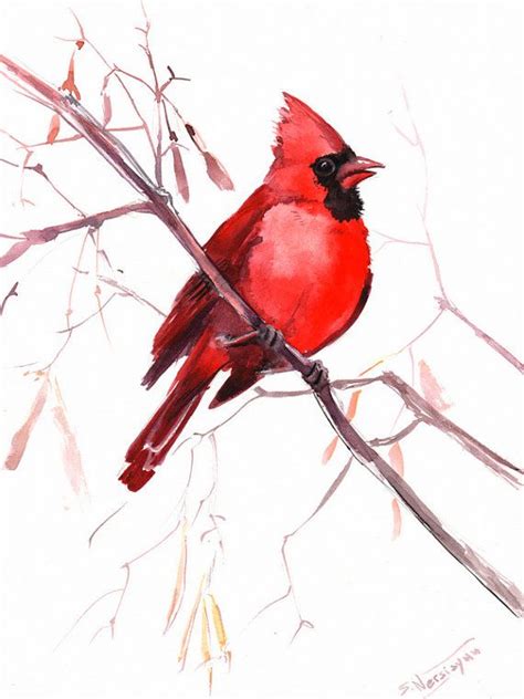 Red Cardinal Original Watercolor Painting 12 X 9 In Vertical