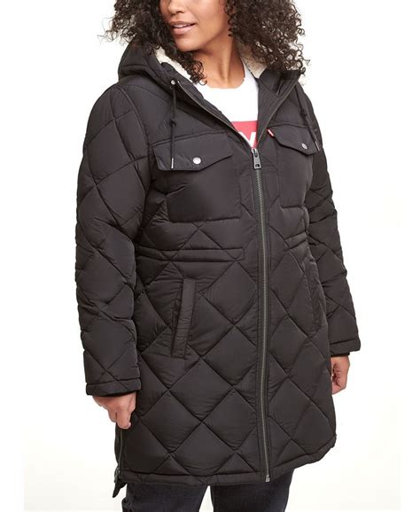 Levis Trendy Plus Size Diamond Quilted Hooded Long Parka Jacket Macys