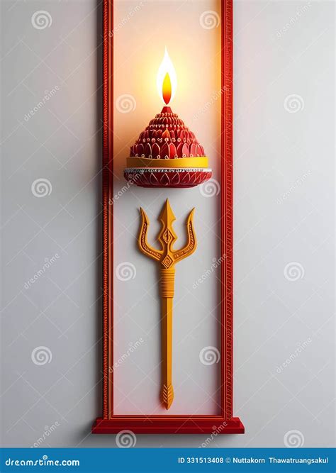 3d Diya And Trident Border Frame Concept As Vertical Frame With A Lit