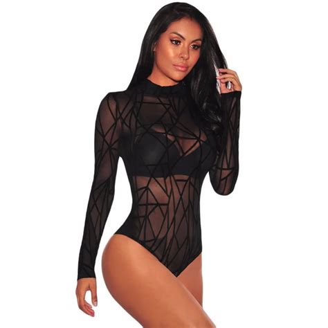 Buy Lordxx Body Feminino Bodysuit Women Sexy Black Sheer Mesh Long Sleeve