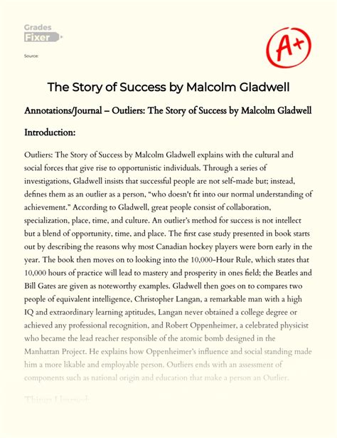 The Story Of Success By Malcolm Gladwell Essay Example 788 Words