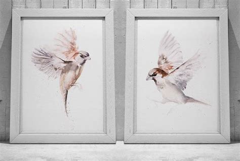 Pair Of Sparrow Paintings Sparrow Wall Art Hand Signed Numbered