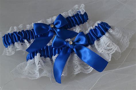 Bridal Garter Set Wedding Garter Set Royal Blue And White Raschel Lace