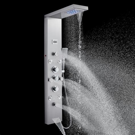 POPFLY LED Rainfall Waterfall Shower Panel Tower System 4 Body Jets