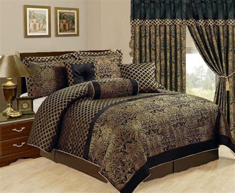 7 Piece Jacquard Comforter Set Black Gold All Sizes New At Linen Plus