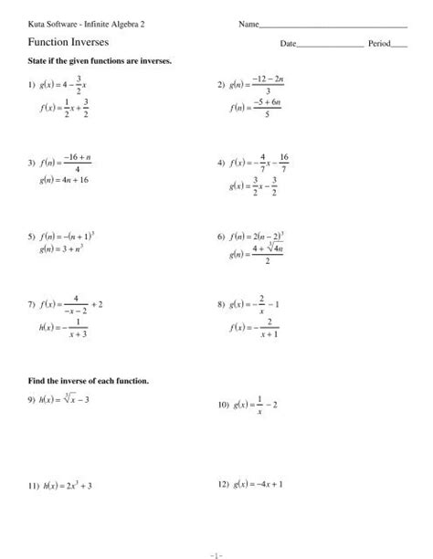 Algebra 2 Inverse Functions Worksheet | TUTORE.ORG - Master of Documents