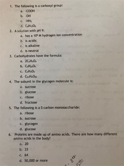 Solved 1. The following is a carboxyl group: a. -COOH b. -OH | Chegg.com 