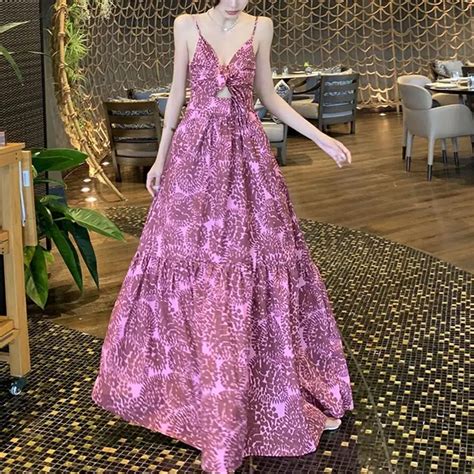 Elegant Vintage Sexy Beach Long Dress Summer Women S Print Floral Backless A Line Dress Female