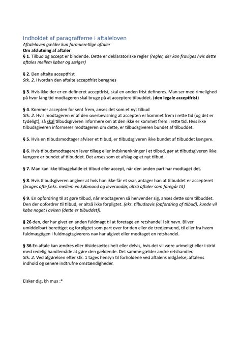 Aftaleloven Indholdet Af Paragrafferne I Aftaleloven Aftaleloven