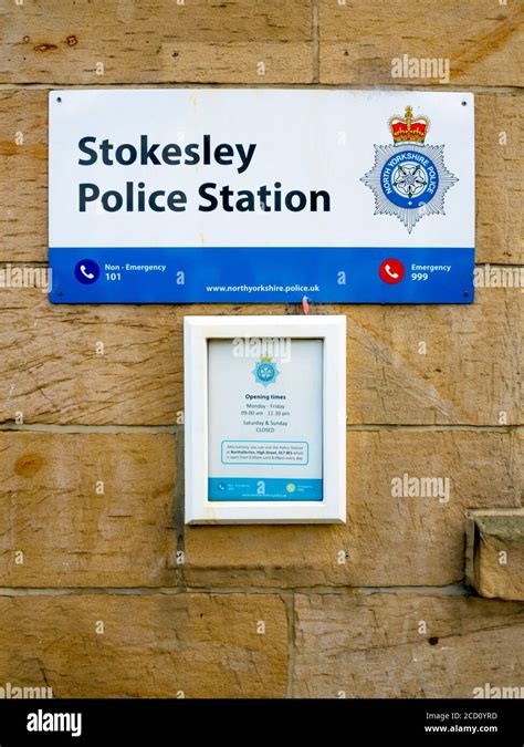 Police station in Stokesley North Yorkshire detail with sign showing ...