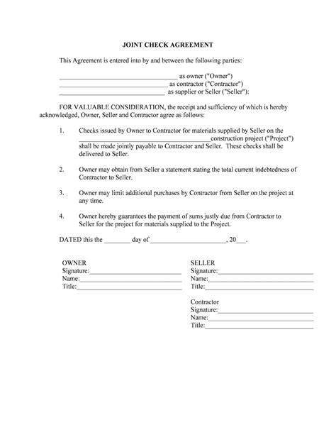 Joint Check Agreement Template Sfiveband