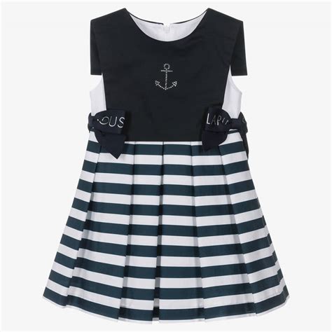 Lapin House Girls Navy Blue Striped Sailor Dress Childrensalon Outlet