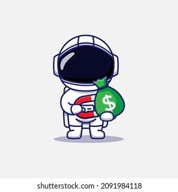 Cute Astronaut Lifting Gold Coin Money Stock Vector Royalty Free