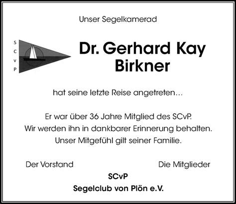 Traueranzeigen Von Gerhard Kay Birkner Trauer Anzeigen De