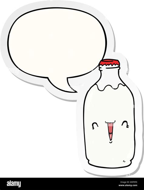 Cute Cartoon Milk Bottle With Speech Bubble Sticker Stock Vector Image And Art Alamy