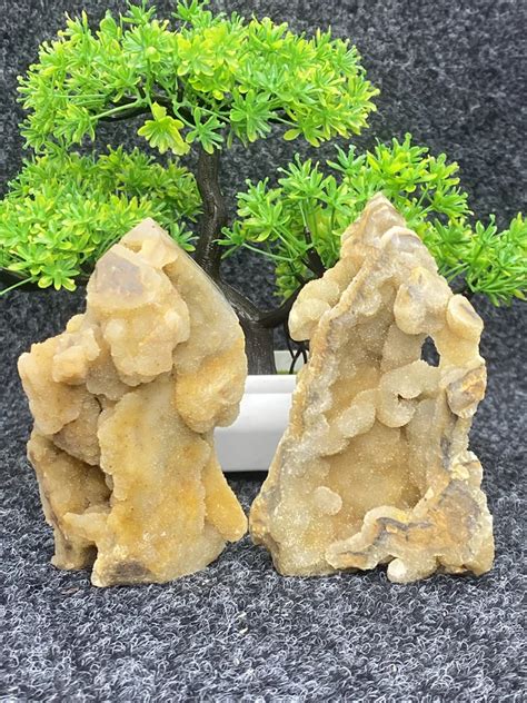 Natural Stone Yellow Fluorite Geode Obelisk Reiki Healing Crystal Wand