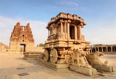 premium photo stone chariot  hampi vittala temple  sunset
