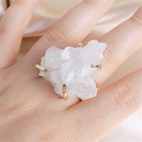 Raw Crystal Ring Large Statement Clear Crystal Quartz Ring Etsy