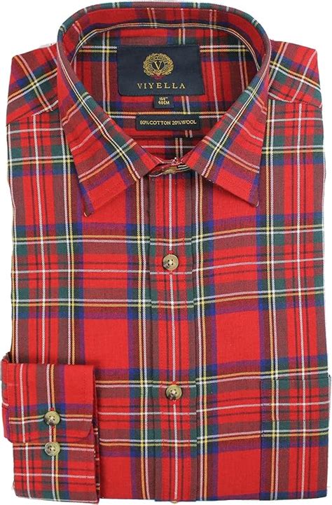 Viyella Red Royal Stewart Tartan 8020 Cotton Wool Blend Shirt Amazon