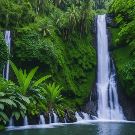 Una Cascada En La Jungla Con Plantas Verdes Foto Premium