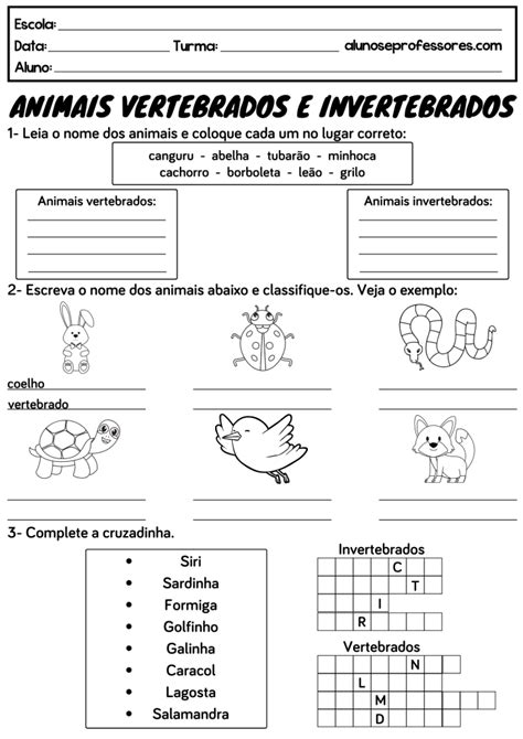 Atividades Sobre Animais Vertebrados E Invertebrados O Ano Hot Sex