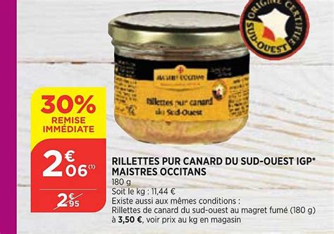 Promo Rillettes Pur Canard Du Sud Ouest Igp Maistres Occitans Chez Atac