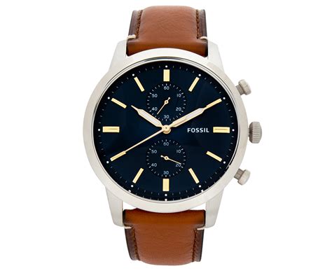 Fossil Men S 44mm Townsman Chrono Leather Watch Blue Brown Catch Co Nz