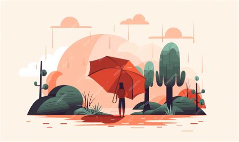 Premium Vector Girl With A Big Umbrella Flat Style Vector