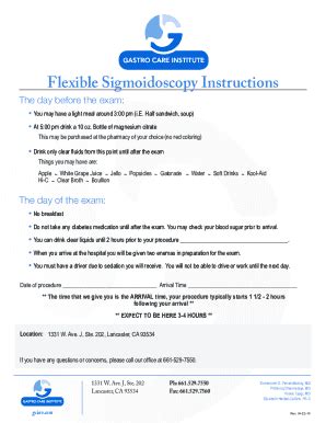 Fillable Online Flexible Sigmoidoscopy Instructions Fax Email Print