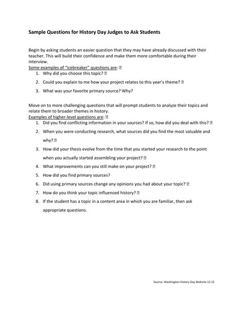 Sample Questions For History Day Judges To Ask Students