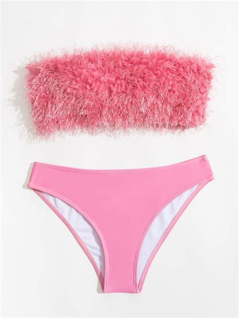 Fuzzy Decor Bandeau Bikini SHEIN USA