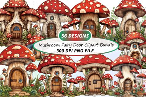 Watercolor Mushroom Fairy Door Clipart Graphic By Regulrcrative