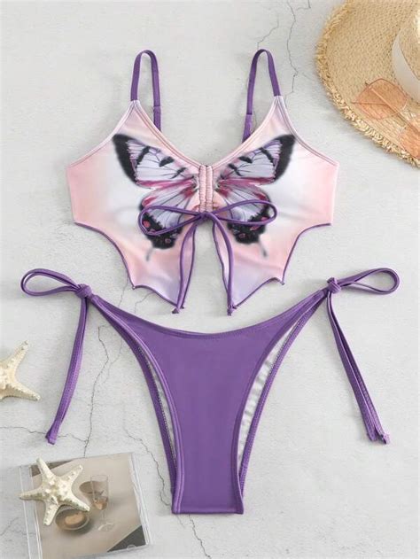 New Arrival Women S Sexy Butterfly Print Bikini Swimsuit Set For