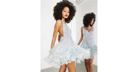 Asos Sequin Cami Mini Dress With Faux Feather Hem In White Lyst