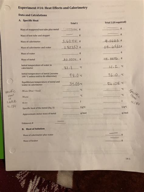 Solved Experiment Heat Effects And Calorimetry Data And Chegg