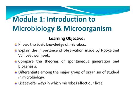 Module 1 Introduction To Microbiology And Microorganism