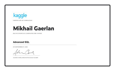 Mikhail Gaerlan Completed The Advanced Sql Course On Kaggle