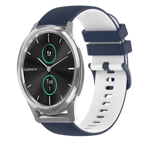 Garmin VivoMove Luxe 20mm 체크 무늬 2색 실리콘 시계 밴드 다크 블루 화이트