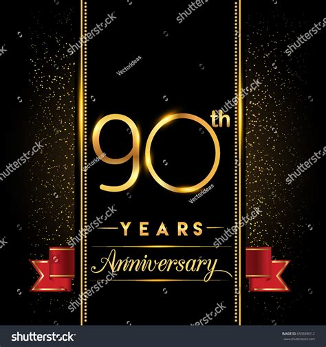 Ninety Years Anniversary Celebration Logotype 90th Stock Vector