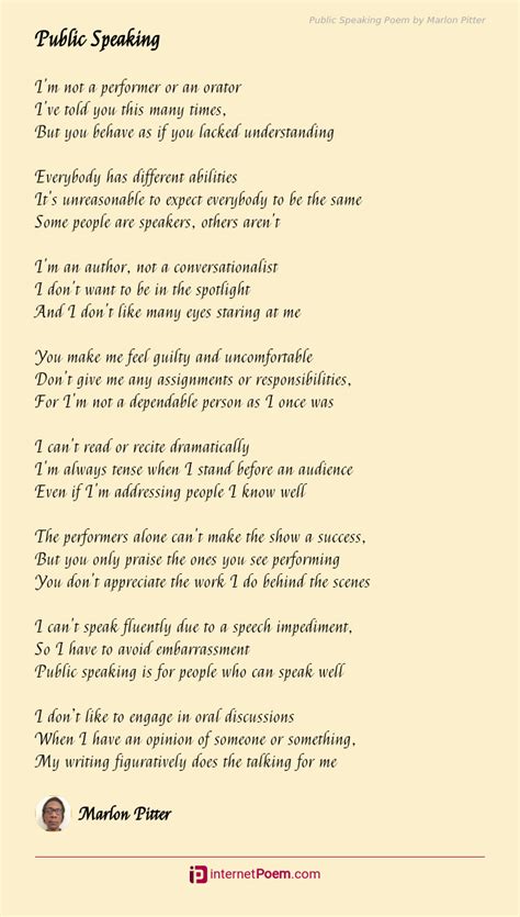 Public Speaking Poem By Marlon Pitter