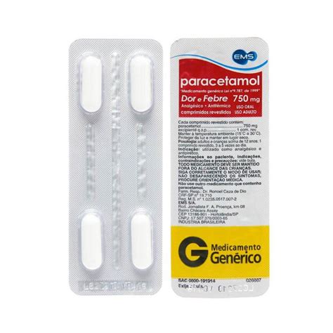 Indicações Para que serve e Bula Paracetamol 750mg 4 comprimidos