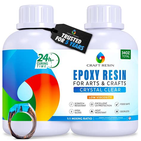 CRAFT RESIN 34Oz Crystal Clear Epoxy Resin - Low Viscosity Epoxy Resin