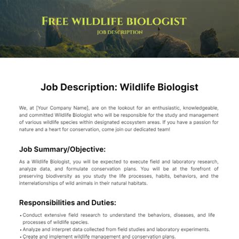 Free Wildlife Biologist Job Description Template - Edit Online ...