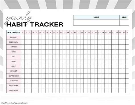 Yearly habit tracker printables
