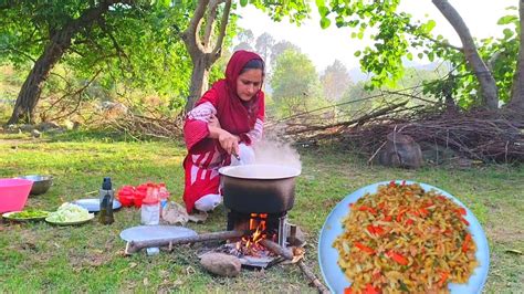 Nomadic Women Daily Routine Life Outdoor Cooking Preparing Dinner