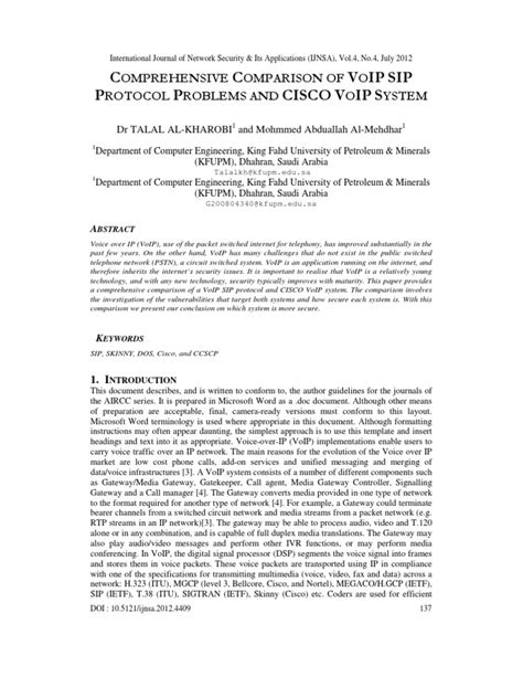 PDF Comprehensive Comparison Of VoIP SIP Protocol Problems And Cisco