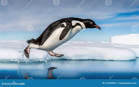 A Penguin is Jumping Off of an Iceberg into the Water Stock ...