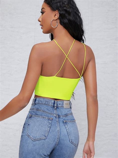 Shein Bae Neon Lime One Shoulder Solid Crop Top Shein Usa