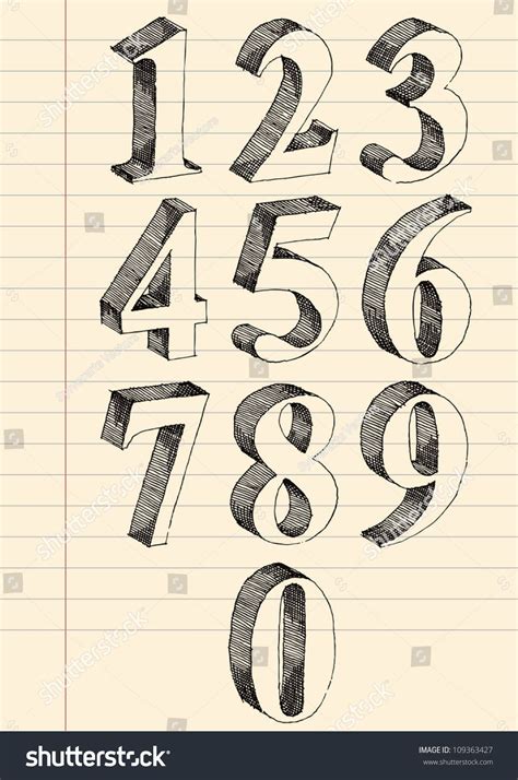 Hand Drawn D Numbers Vector Set Stock Vector Royalty Free