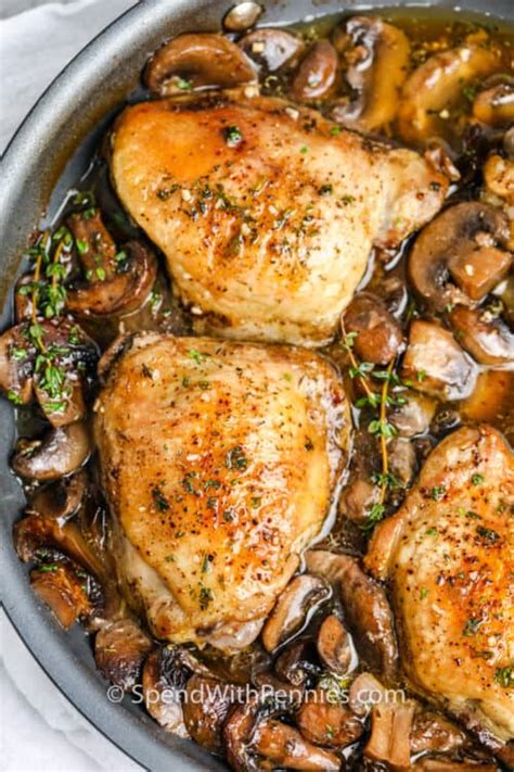 Braised Chicken Thighs With Mushrooms {so Tasty } Spend With Pennies